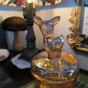 Amber Glass Deer Trinket Box